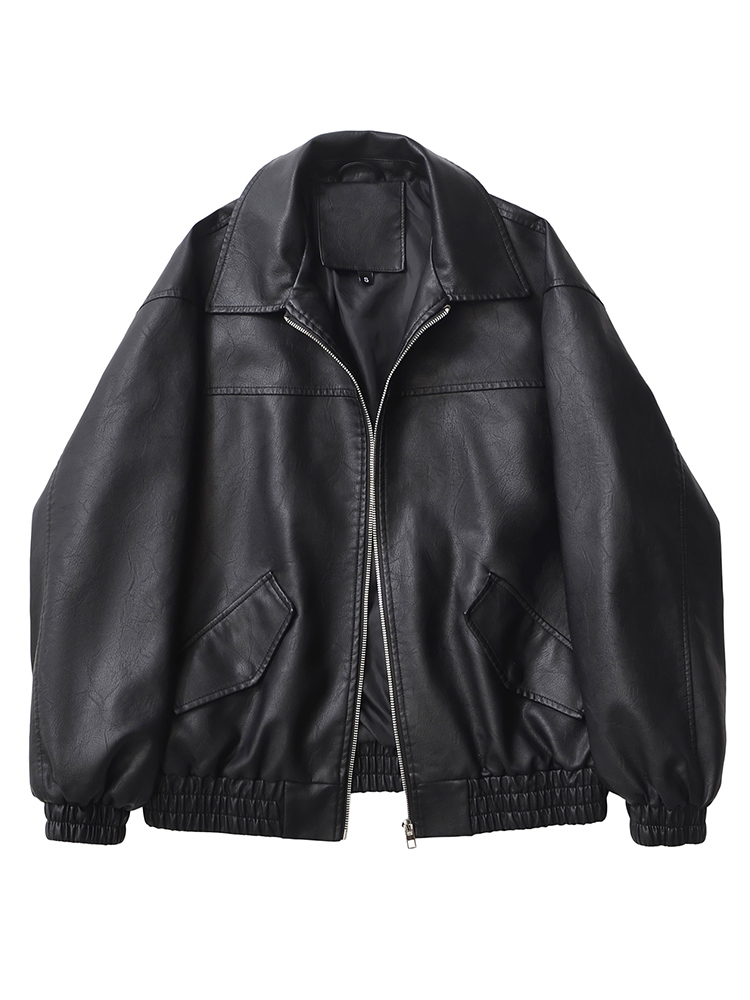 Riding Jacket Leather - Ailegogo Streetwear Donna Retro Allentato Corto
